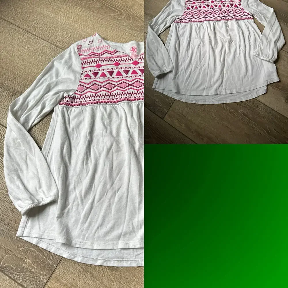 J. Khaki Boho Peasant Top - Pink Embroidered, Girls Size Medium